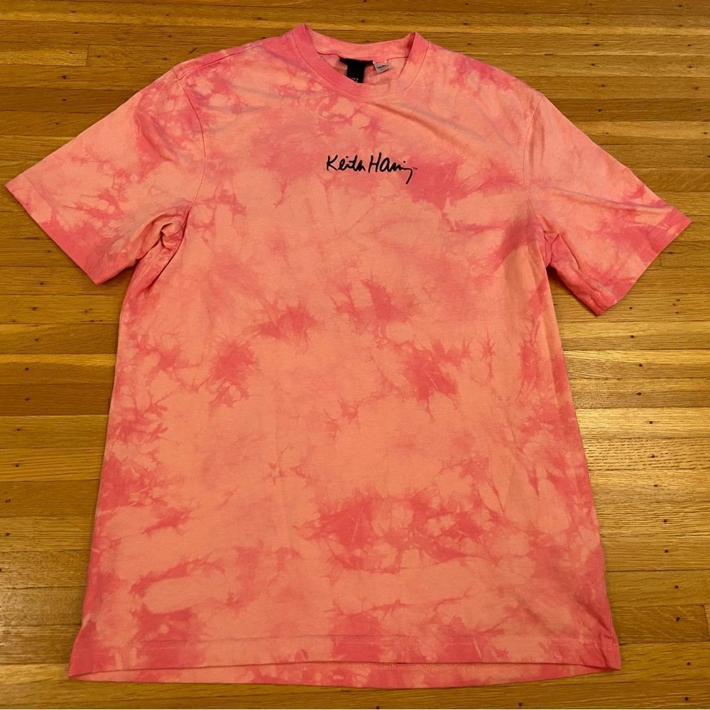Keith Haring H&M relaxed fit pink tie dye short sleeve tee shirt